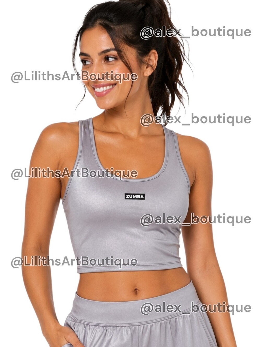 Zumba Runway Square Neck Tank With Shelf Bra Silver Size M (G026)